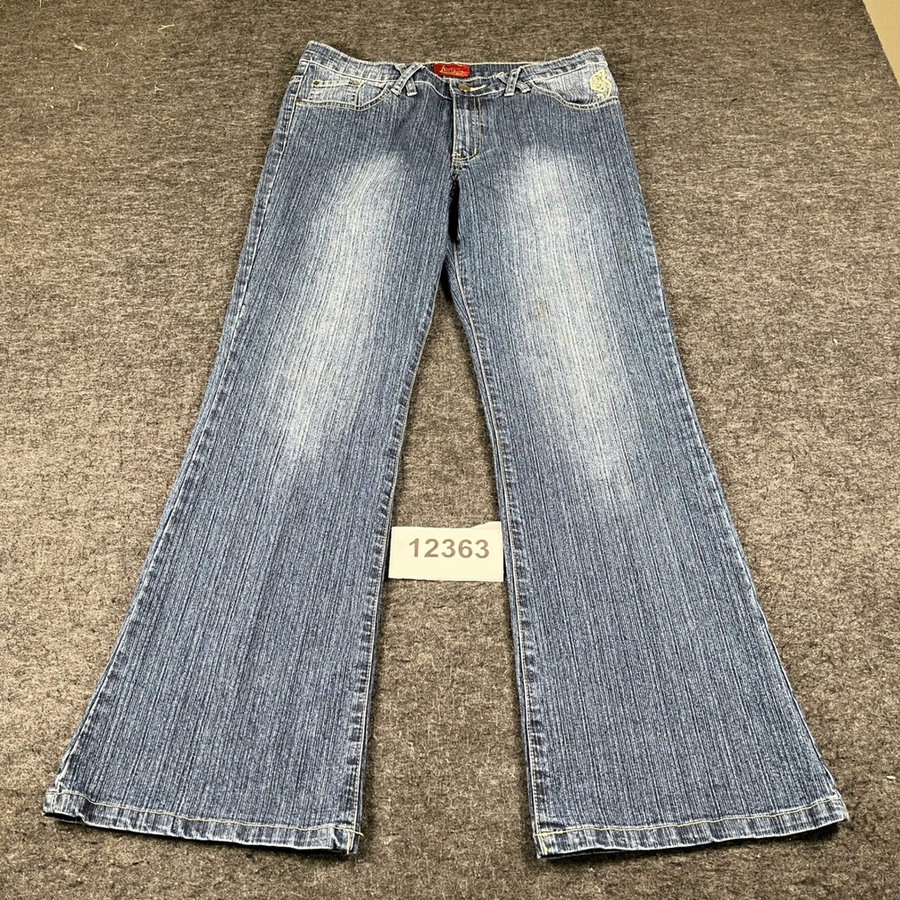 Azita Flare Jeans Womens 8 Blue Denim Cotton Stretch Embroidered Everyday Wear